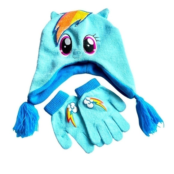 My Little Pony Other - My Little Pony Girls Blue Rainbow Dash Winter Hat & Matching Gloves OSFM